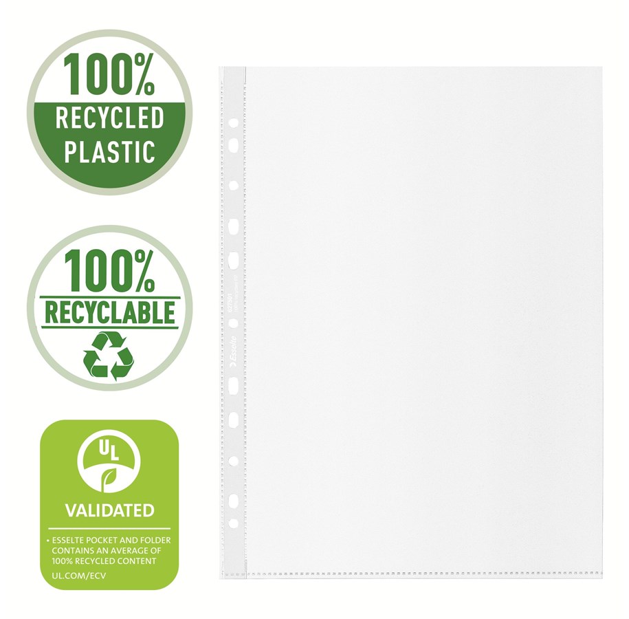 Koszulki groszkowe Esselte Recycled Premium A4, 100 mic, PP, w kartoniku, op. 100 szt.     
Esselte - liczy się jakość! (2)