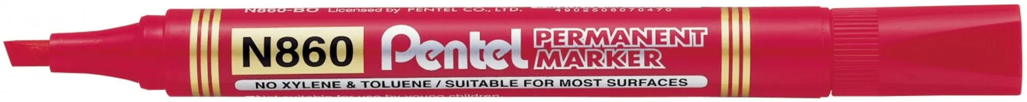MARKER PERMANENTNY, NIEZMYWALNY PENTEL N860  K. ŚCIĘTA CZERWONY.  CENA ZA 1 SZT. (2)